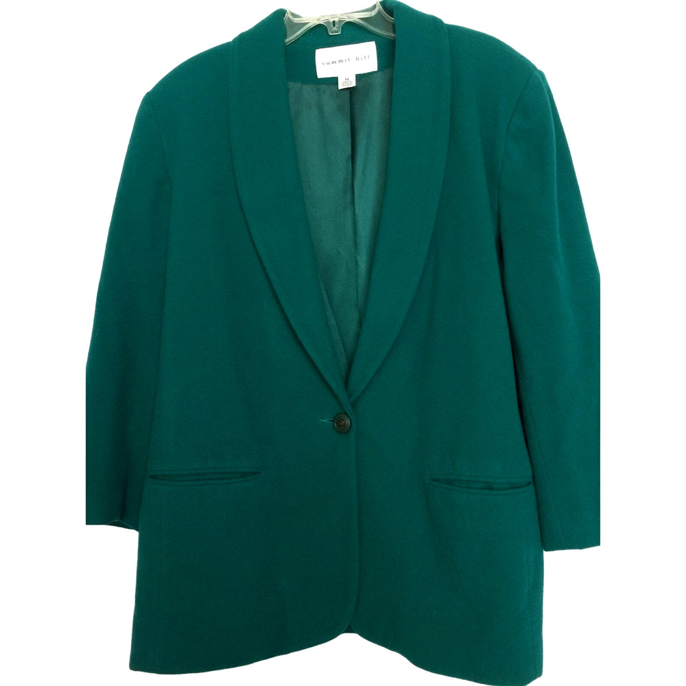 Summit Hill Sz 14 Blazer Jacket Career Green Wool Cashmere Blend 1 Button Lined